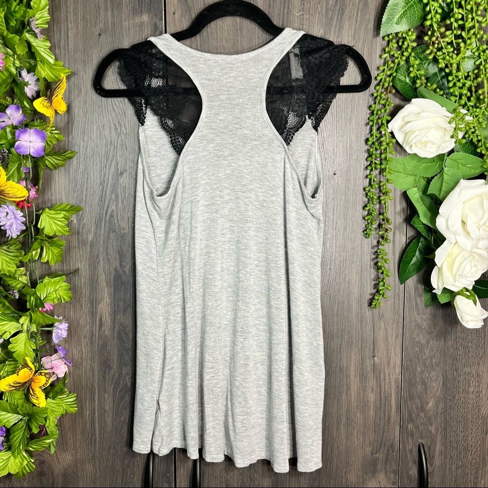 🌼3/$30🌼B'Leev Cap Lace Sleeved Flowy Grey Top Size Medium - Picture 11 of 15